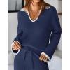 imageZESICA Womens Two Piece Sweater Lounge Sets Fall Winter Oversized Knit Pullover Wide Leg Pants OutfitsNavy