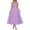 imageZESICA Cocktail Dresses for Womens Elegant Off Shoulder Short Sleeve Swing A Line Wedding Evening Party Midi DressPurple