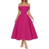 imageZESICA Cocktail Dresses for Womens Elegant Off Shoulder Short Sleeve Swing A Line Wedding Evening Party Midi DressRose