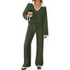 imageZESICA Womens Two Piece Sweater Lounge Sets Fall Winter Oversized Knit Pullover Wide Leg Pants OutfitsArmygreen