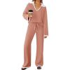imageZESICA Womens Two Piece Sweater Lounge Sets Fall Winter Oversized Knit Pullover Wide Leg Pants OutfitsGrapefruit