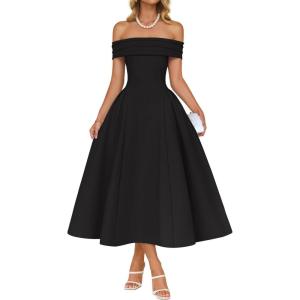 imageZESICA Cocktail Dresses for Womens Elegant Off Shoulder Short Sleeve Swing A Line Wedding Evening Party Midi DressBlack