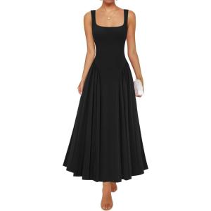 imageZESICA Womens 2025 Summer Sleeveless Square Neck Sundress Casual Long Flowy A Line Beach Vacation Maxi DressesBlack