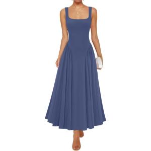 imageZESICA Womens 2025 Summer Sleeveless Square Neck Sundress Casual Long Flowy A Line Beach Vacation Maxi DressesNavy