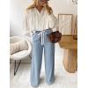 imageZESICA Womens Drawstring High Waist Jeans Loose Fit Wide Leg Straight Baggy Trendy Denim Pants with PocketsLightblue