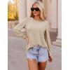 imageZESICA Long Sleeve Eyelet Tops for Womens Crew Neck Fall Shirts Casual Loose Blouses 2024 Trendy ClothesApricot
