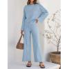 imageZESICA Womens 2 Piece Outfits Set 2024 Casual Long Sleeve Knit Pullover Top and Wide Leg Pants Sweatsuit Lounge SetsBlue