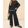 imageZESICA Womens 2 Piece Outfits Set 2024 Casual Long Sleeve Knit Pullover Top and Wide Leg Pants Sweatsuit Lounge SetsCarbon