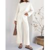 imageZESICA Womens 2 Piece Outfits Set 2024 Casual Long Sleeve Knit Pullover Top and Wide Leg Pants Sweatsuit Lounge SetsCream