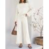 imageZESICA Womens 2 Piece Outfits Set 2024 Casual Long Sleeve Knit Pullover Top and Wide Leg Pants Sweatsuit Lounge SetsCream