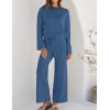 imageZESICA Womens 2 Piece Outfits Set 2024 Casual Long Sleeve Knit Pullover Top and Wide Leg Pants Sweatsuit Lounge SetsDarkblue