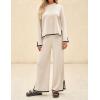 imageZESICA Womens 2 Piece Outfits Set 2024 Casual Long Sleeve Knit Pullover Top and Wide Leg Pants Sweatsuit Lounge SetsNatural