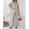 imageZESICA Womens 2 Piece Outfits Set 2024 Casual Long Sleeve Knit Pullover Top and Wide Leg Pants Sweatsuit Lounge SetsOatmeal