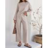 imageZESICA Womens 2 Piece Outfits Set 2024 Casual Long Sleeve Knit Pullover Top and Wide Leg Pants Sweatsuit Lounge SetsOatmeal
