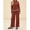 imageZESICA Womens 2 Piece Outfits Set 2024 Casual Long Sleeve Knit Pullover Top and Wide Leg Pants Sweatsuit Lounge SetsRust