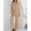 imageZESICA Womens 2 Piece Outfits Set 2024 Casual Long Sleeve Knit Pullover Top and Wide Leg Pants Sweatsuit Lounge SetsSand