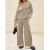 imageZESICA Womens 2 Piece Outfits Set 2024 Casual Long Sleeve Knit Pullover Top and Wide Leg Pants Sweatsuit Lounge SetsTan