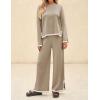 imageZESICA Womens 2 Piece Outfits Set 2024 Casual Long Sleeve Knit Pullover Top and Wide Leg Pants Sweatsuit Lounge SetsTan