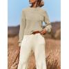 imageZESICA Womens 2 Piece Outfits Sweater Set Long Sleeve Mock Neck Knit Pullover Top High Waist Pant Tracksuit Lounge SetsBeige