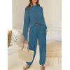 imageZESICA Womens 2 Piece Outfits Sweater Set Long Sleeve Mock Neck Knit Pullover Top High Waist Pant Tracksuit Lounge SetsBlue