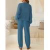 imageZESICA Womens 2 Piece Outfits Sweater Set Long Sleeve Mock Neck Knit Pullover Top High Waist Pant Tracksuit Lounge SetsBlue