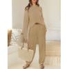 imageZESICA Womens 2 Piece Outfits Sweater Set Long Sleeve Mock Neck Knit Pullover Top High Waist Pant Tracksuit Lounge SetsKhaki