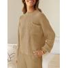 imageZESICA Womens 2 Piece Outfits Sweater Set Long Sleeve Mock Neck Knit Pullover Top High Waist Pant Tracksuit Lounge SetsKhaki
