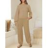 imageZESICA Womens 2 Piece Outfits Sweater Set Long Sleeve Mock Neck Knit Pullover Top High Waist Pant Tracksuit Lounge SetsKhaki