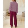 imageZESICA Womens 2 Piece Outfits Sweater Set Long Sleeve Mock Neck Knit Pullover Top High Waist Pant Tracksuit Lounge SetsPlum