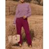 imageZESICA Womens 2 Piece Outfits Sweater Set Long Sleeve Mock Neck Knit Pullover Top High Waist Pant Tracksuit Lounge SetsPlum