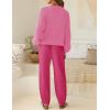 imageZESICA Womens 2 Piece Outfits Sweater Set Long Sleeve Mock Neck Knit Pullover Top High Waist Pant Tracksuit Lounge SetsRose