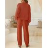 imageZESICA Womens 2 Piece Outfits Sweater Set Long Sleeve Mock Neck Knit Pullover Top High Waist Pant Tracksuit Lounge SetsRust