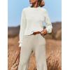 imageZESICA Womens 2 Piece Outfits Sweater Set Long Sleeve Mock Neck Knit Pullover Top High Waist Pant Tracksuit Lounge SetsWhite