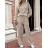 imageZESICA Womens 2 Piece Outfits Sweater Set Long Sleeve Mock Neck Knit Pullover and Wide Leg Pants Lounge Sweatsuit SetsAlmond