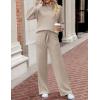 imageZESICA Womens 2 Piece Outfits Sweater Set Long Sleeve Mock Neck Knit Pullover and Wide Leg Pants Lounge Sweatsuit SetsAlmond