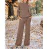 imageZESICA Womens 2 Piece Outfits Sweater Set Long Sleeve Mock Neck Knit Pullover and Wide Leg Pants Lounge Sweatsuit SetsCoffee