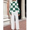 imageZESICA Womens 2 Piece Outfits Sweater Set Long Sleeve Mock Neck Knit Pullover and Wide Leg Pants Lounge Sweatsuit SetsGreenplaid