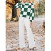 imageZESICA Womens 2 Piece Outfits Sweater Set Long Sleeve Mock Neck Knit Pullover and Wide Leg Pants Lounge Sweatsuit SetsGreenplaid