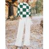 imageZESICA Womens 2 Piece Outfits Sweater Set Long Sleeve Mock Neck Knit Pullover and Wide Leg Pants Lounge Sweatsuit SetsGreenplaid