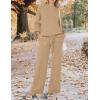imageZESICA Womens 2 Piece Outfits Sweater Set Long Sleeve Mock Neck Knit Pullover and Wide Leg Pants Lounge Sweatsuit SetsKhaki