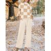 imageZESICA Womens 2 Piece Outfits Sweater Set Long Sleeve Mock Neck Knit Pullover and Wide Leg Pants Lounge Sweatsuit SetsKhakiplaid