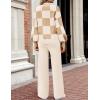 imageZESICA Womens 2 Piece Outfits Sweater Set Long Sleeve Mock Neck Knit Pullover and Wide Leg Pants Lounge Sweatsuit SetsKhakiplaid