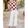 imageZESICA Womens 2 Piece Outfits Sweater Set Long Sleeve Mock Neck Knit Pullover and Wide Leg Pants Lounge Sweatsuit SetsPlumplaid