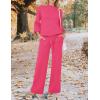 imageZESICA Womens 2 Piece Outfits Sweater Set Long Sleeve Mock Neck Knit Pullover and Wide Leg Pants Lounge Sweatsuit SetsRose
