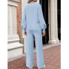 imageZESICA Womens 2 Piece Outfits Sweater Set Long Sleeve Mock Neck Knit Pullover and Wide Leg Pants Lounge Sweatsuit SetsSky