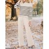imageZESICA Womens 2 Piece Outfits Sweater Set Long Sleeve Mock Neck Knit Pullover and Wide Leg Pants Lounge Sweatsuit SetsStriped Cream