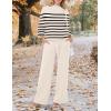 imageZESICA Womens 2 Piece Outfits Sweater Set Long Sleeve Mock Neck Knit Pullover and Wide Leg Pants Lounge Sweatsuit SetsStriped Cream