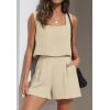 imageZESICA Womens 2024 2 Piece Set Linen Tank Crop Tops and Shorts Summer Two Piece Outfits PajamasApricot