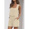 imageZESICA Womens 2024 2 Piece Set Linen Tank Crop Tops and Shorts Summer Two Piece Outfits PajamasApricot