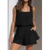 imageZESICA Womens 2024 2 Piece Set Linen Tank Crop Tops and Shorts Summer Two Piece Outfits PajamasBlack